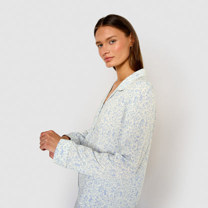 Pijama largo camisero viscosa nicosia celeste