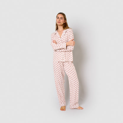 Pijama largo camisero de viscosa morocco rosa