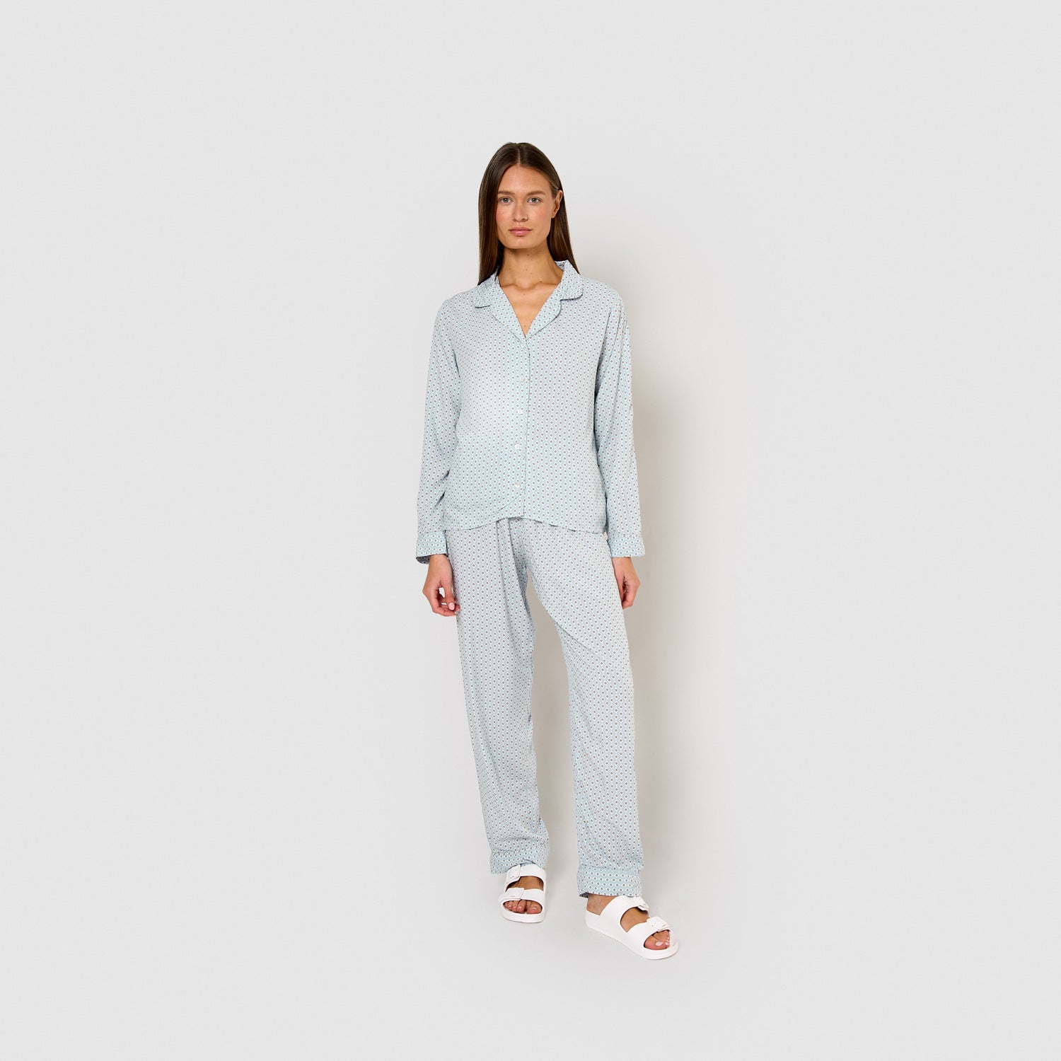 Sassy light blue viscose shirt-style long pajamas