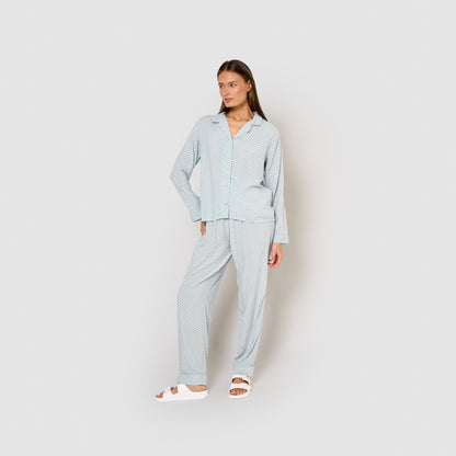 Sassy light blue viscose shirt-style long pajamas