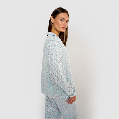 Sassy light blue viscose shirt-style long pajamas