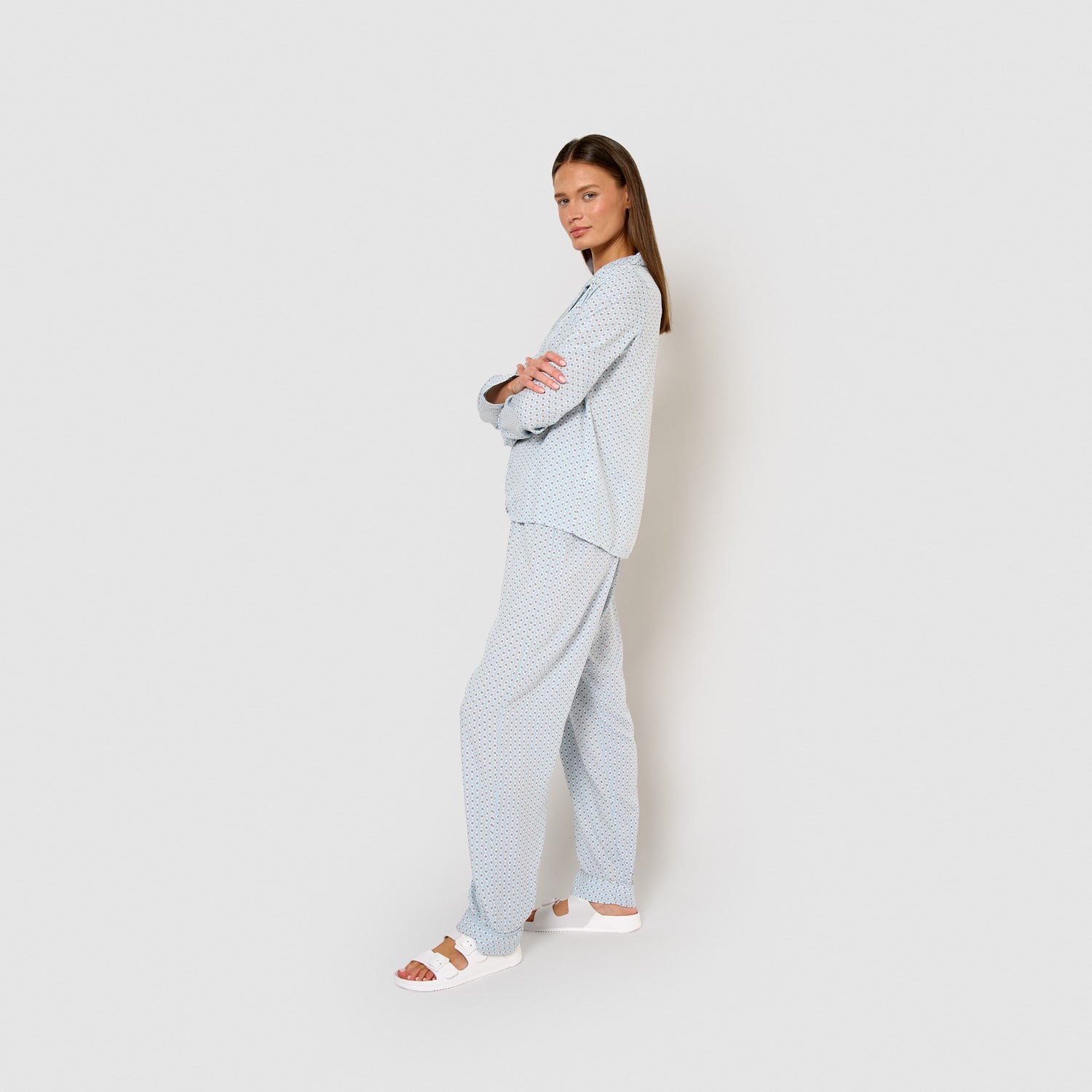 Sassy light blue viscose shirt-style long pajamas