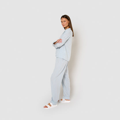 Sassy light blue viscose shirt-style long pajamas