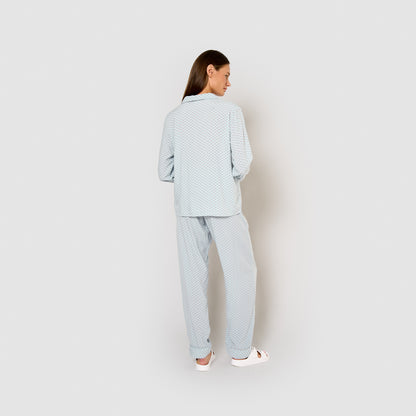 Sassy light blue viscose shirt-style long pajamas