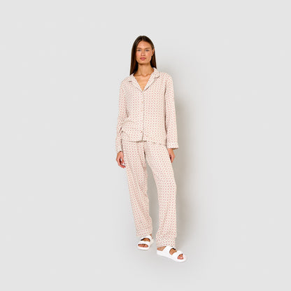 Long pink viscose shirt-style pajamas