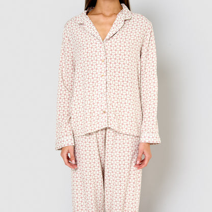 Long pink viscose shirt-style pajamas