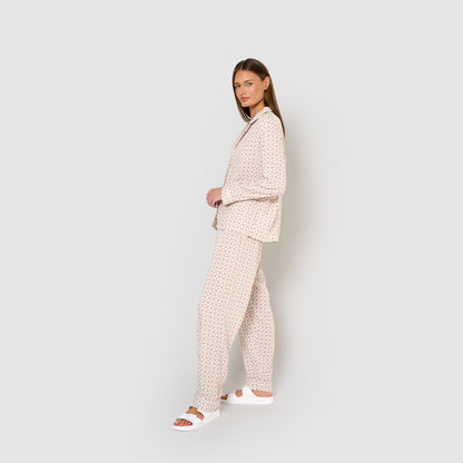 Long pink viscose shirt-style pajamas