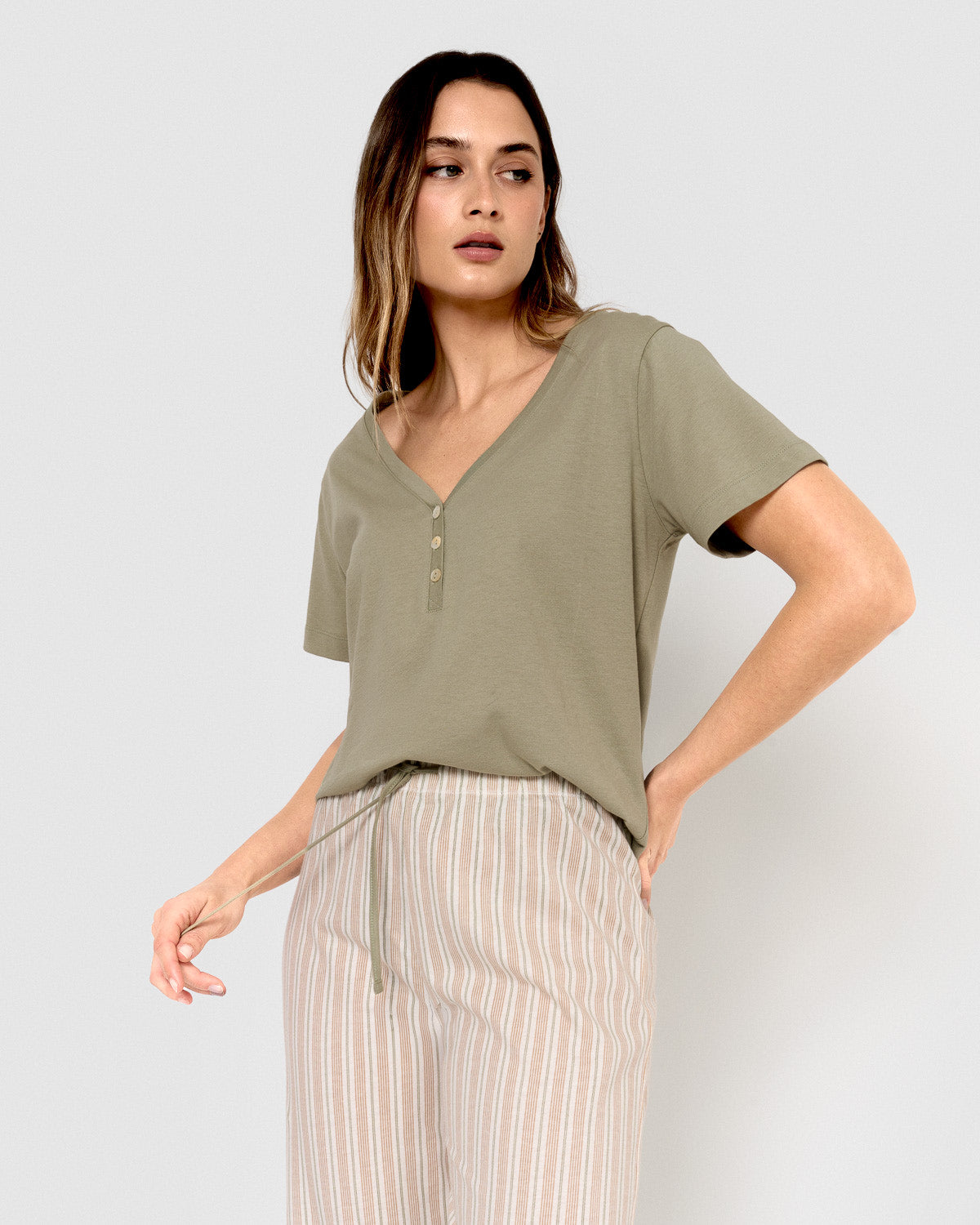short-sleeved cotton pajamas, green Rita