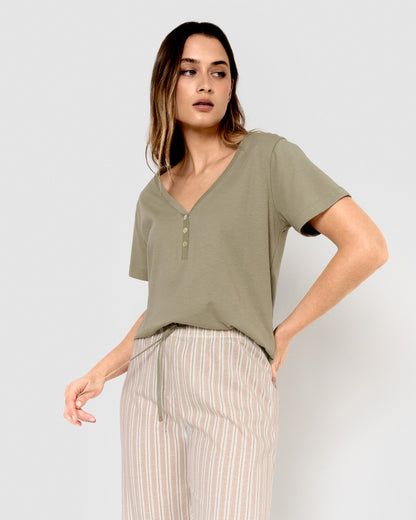 short-sleeved cotton pajamas, green Rita