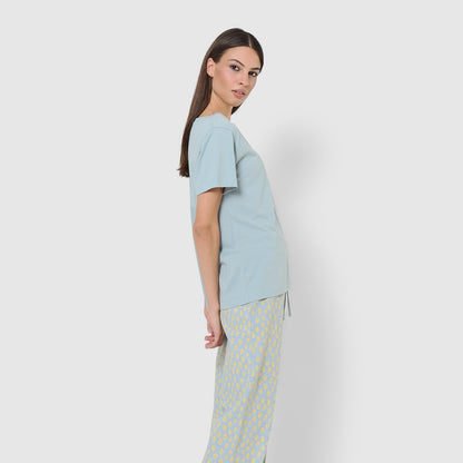 Pijama longo de algodão Eladia, azul água