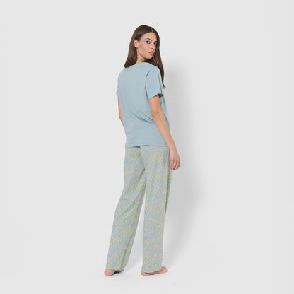 Pijama longo de algodão Eladia, azul água
