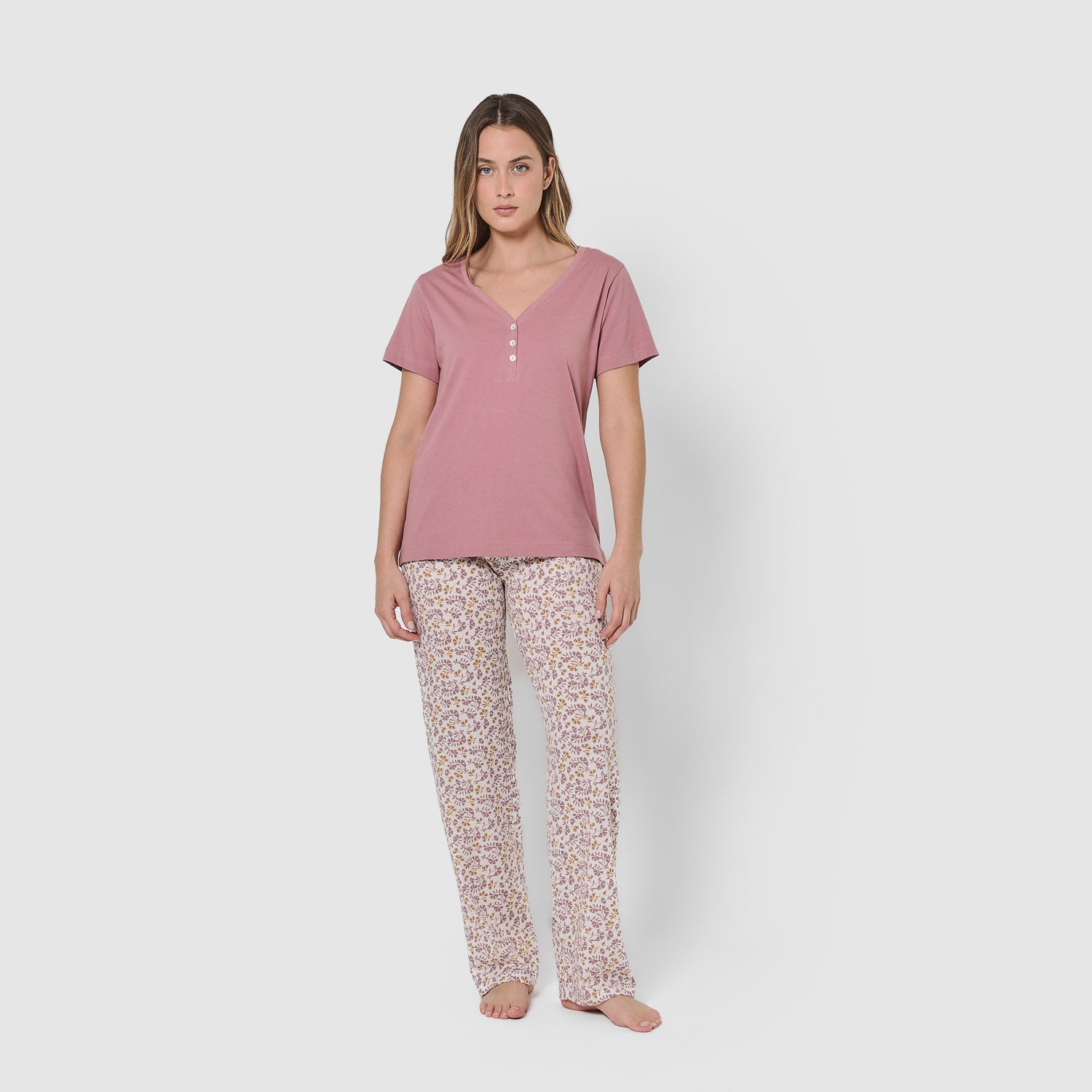 Pijama largo de algodón selvana rosa