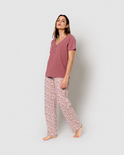 Pijama largo de algodón selvana rosa
