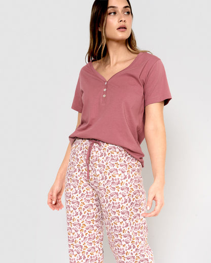 Pijama largo de algodón selvana rosa