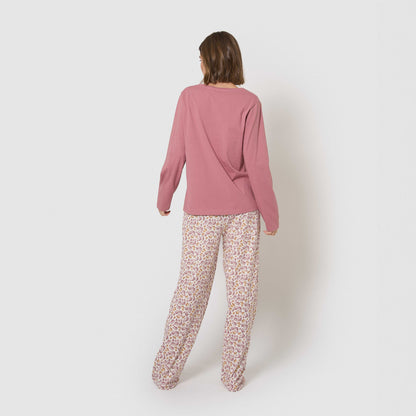 Pijama largo de algodón con escote pico selvana rosa
