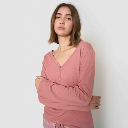 Pigiama lungo in cotone con scollo a V e rosetta mandolia