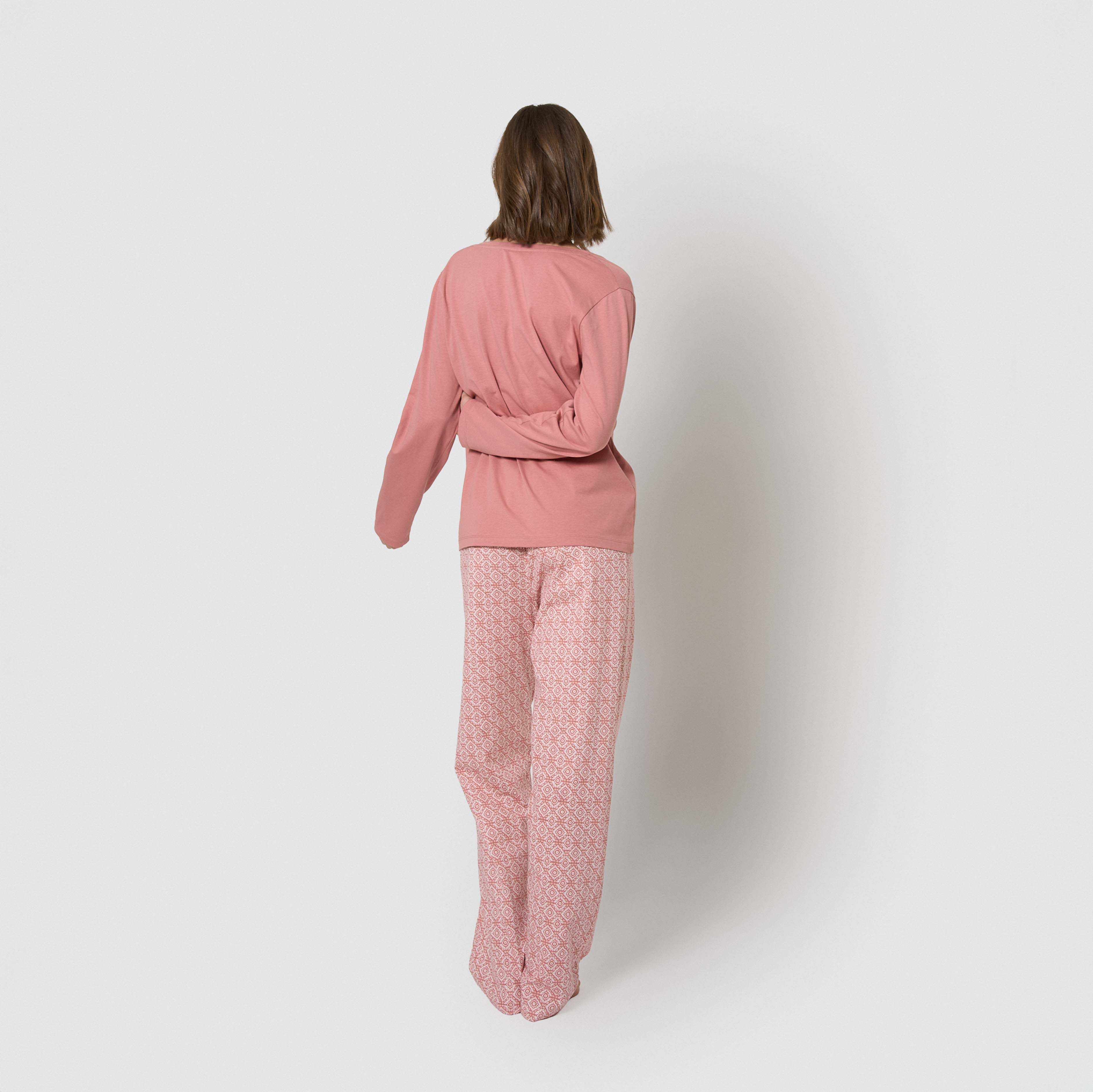 Pigiama lungo in cotone con scollo a V e rosetta mandolia