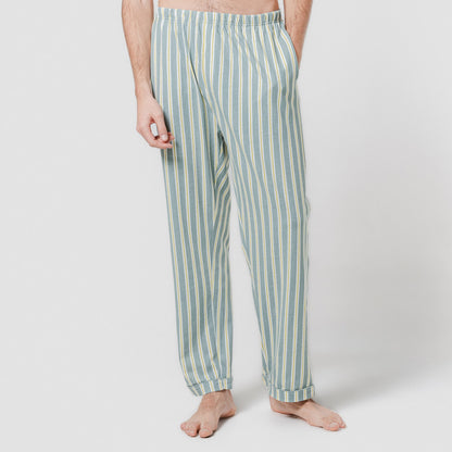 Pijama largo camisero algodón raya schon verde azulado