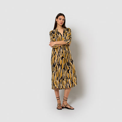 Vestido midi viscosa bambula europa beige/negro