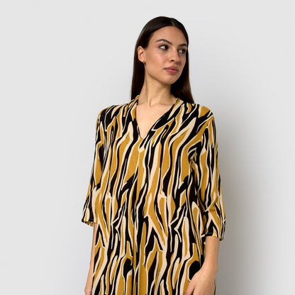 Vestido midi viscosa bambula europa beige/negro