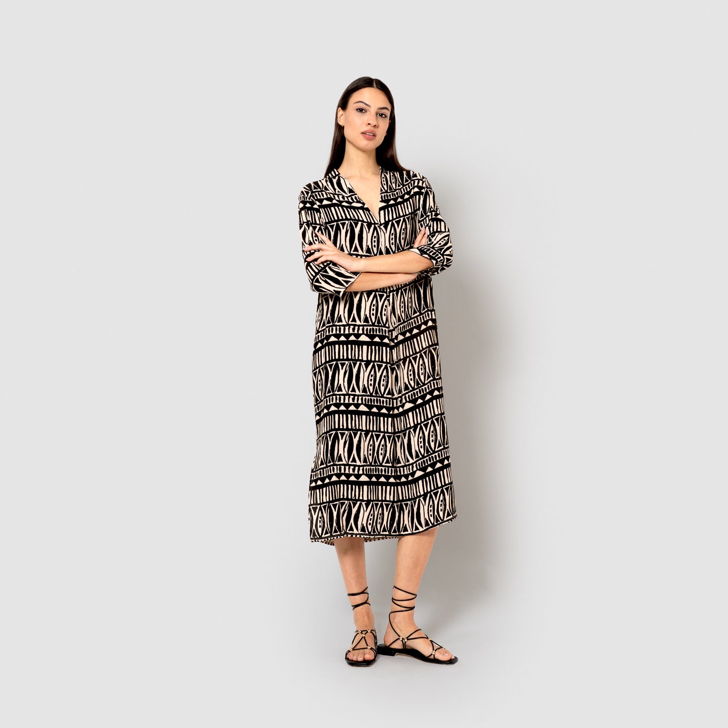Vestido midi viscosa bambula tepec beige/negro