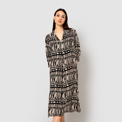 Vestido midi viscosa bambula tepec beige/negro