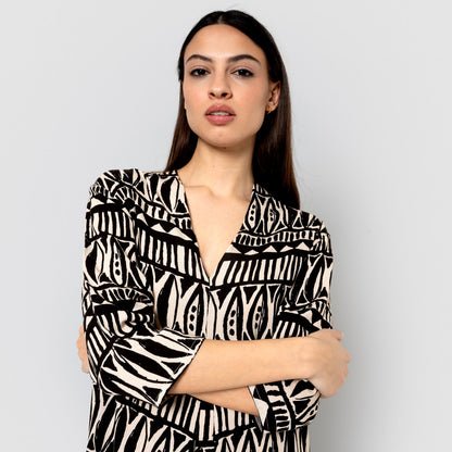 Vestido midi viscosa bambula tepec beige/negro