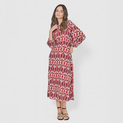 Vestido midi viscosa castelar burdeos