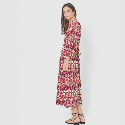 Vestido midi viscosa castelar burdeos