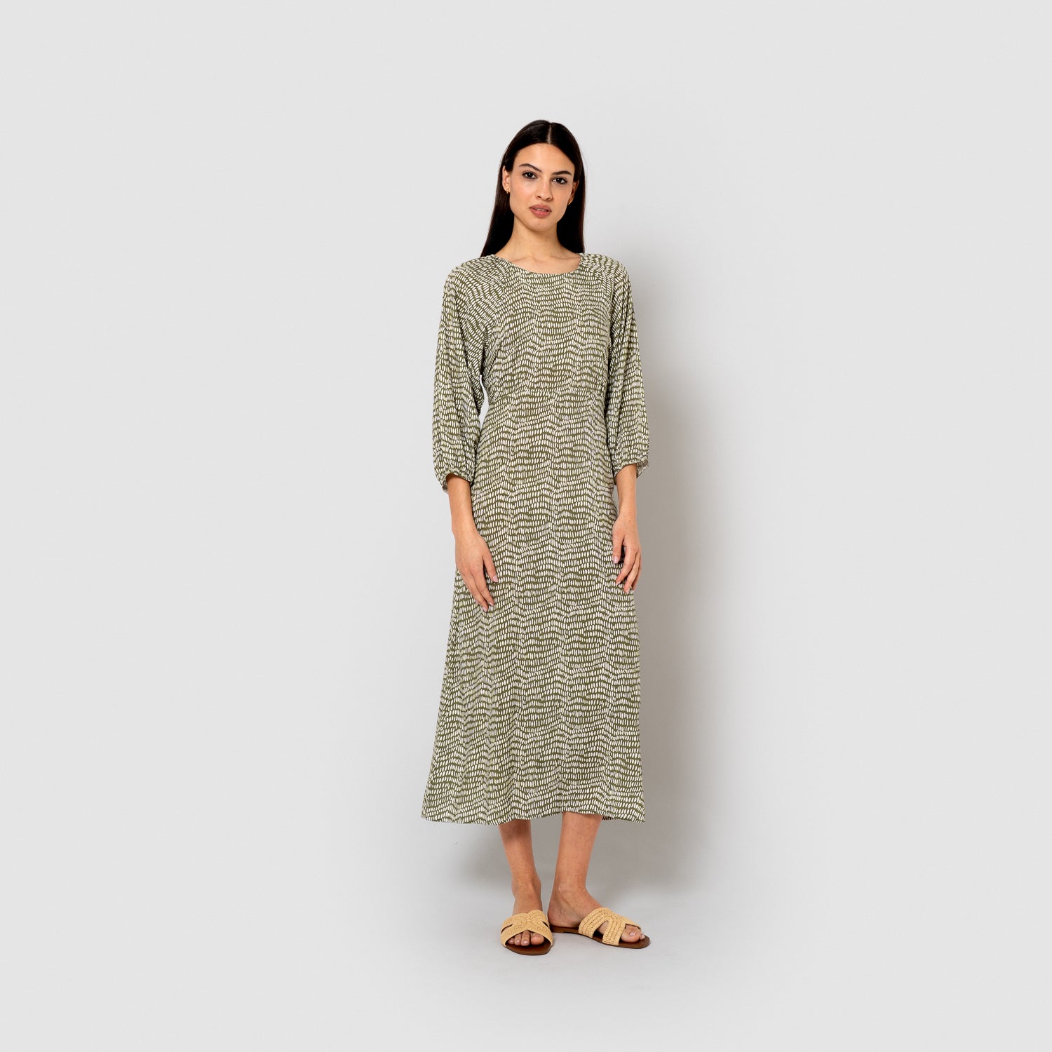 Vestido midi viscosa deriva verde