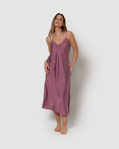 Camisola midi de cetim cor beringela