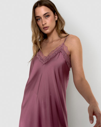 Camisola midi de cetim cor beringela