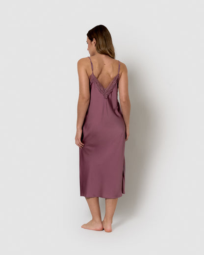 Camisola midi de cetim cor beringela