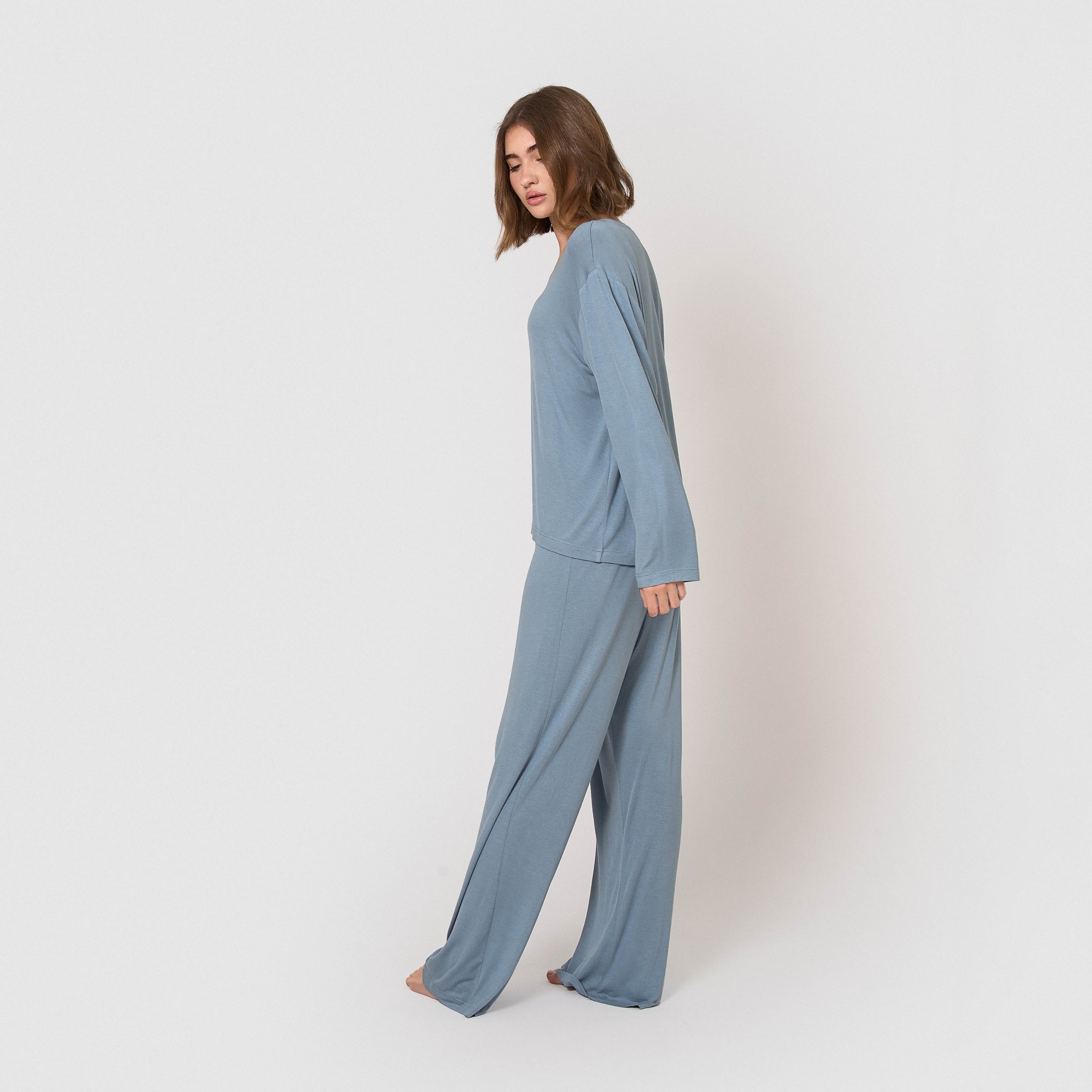 Pijama largo de viscosa índigo
