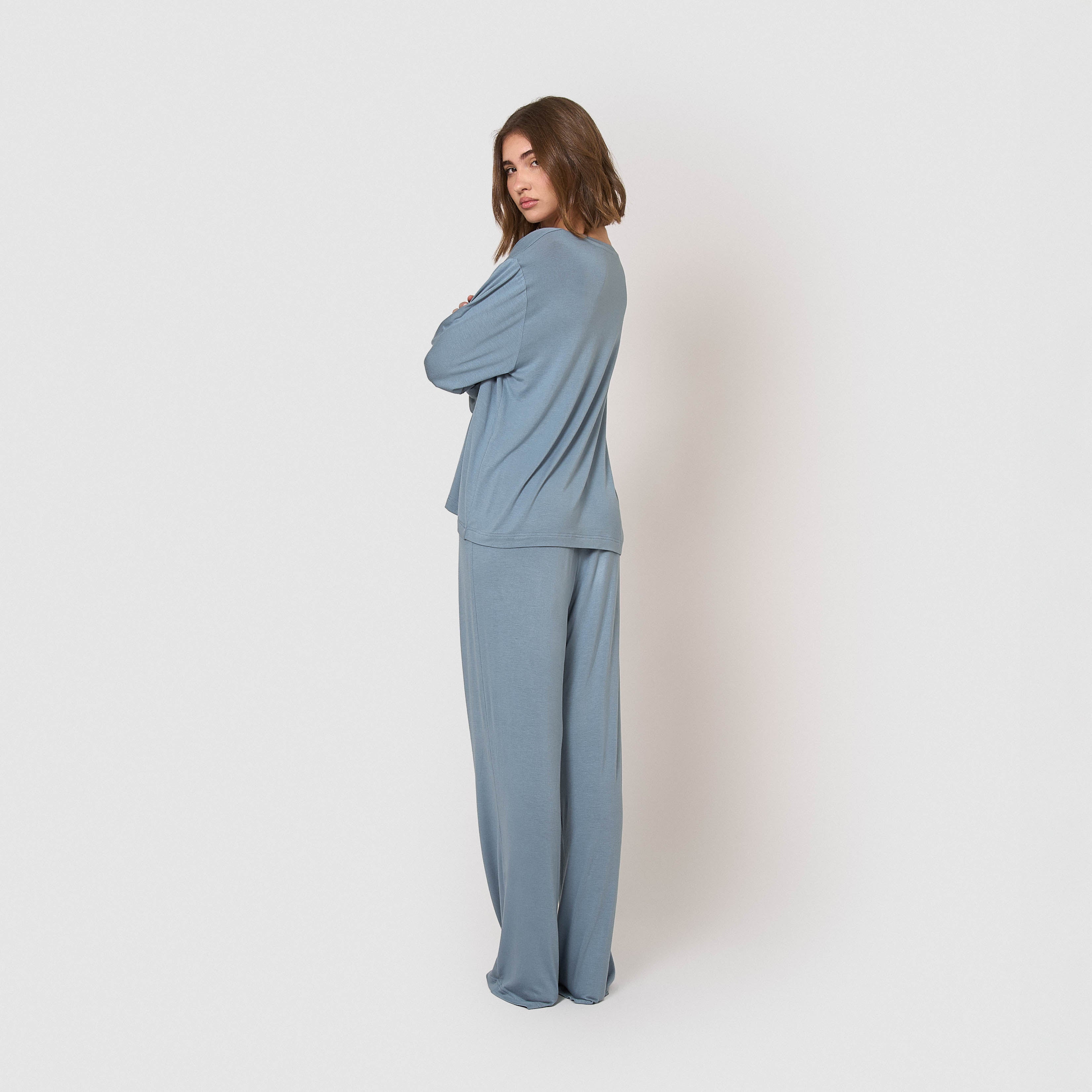 Pijama largo de viscosa índigo