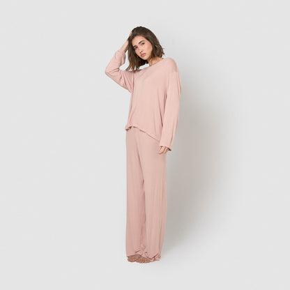 Pijama largo de viscosa rosa palo