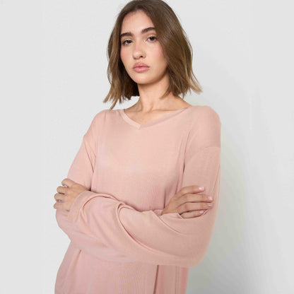 Pijama largo de viscosa rosa palo