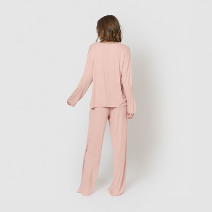 Pijama largo de viscosa rosa palo