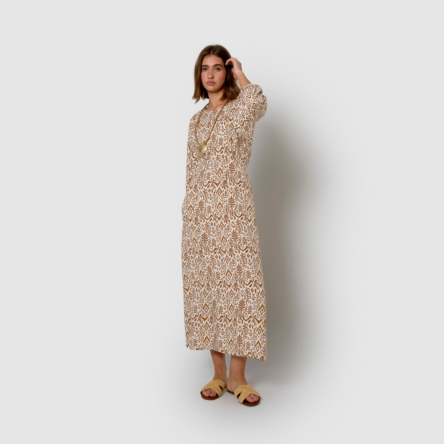 brown viscose midi dress Wulan