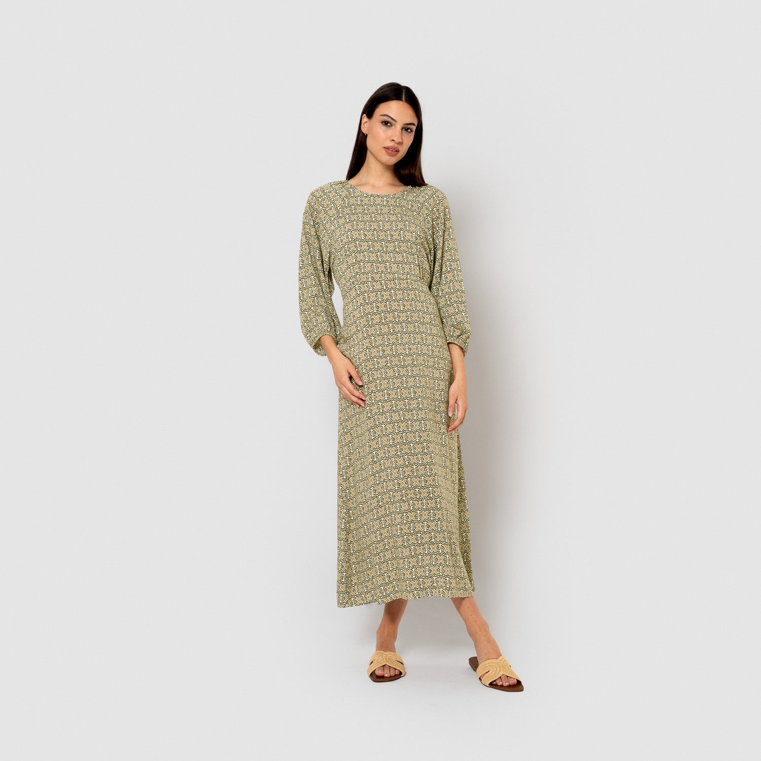 Vestido midi viscosa purnama verde cacería
