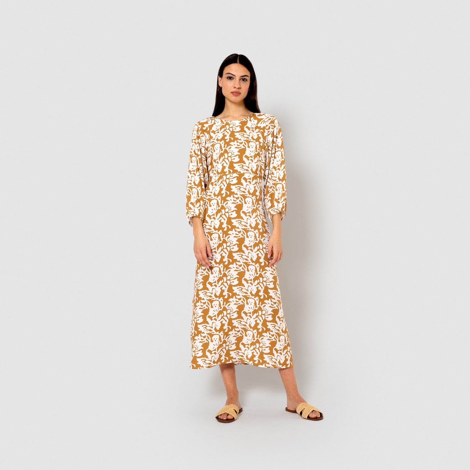 Vestido midi viscosa sari ocre