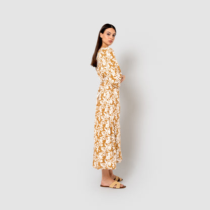 Vestido midi viscosa sari ocre