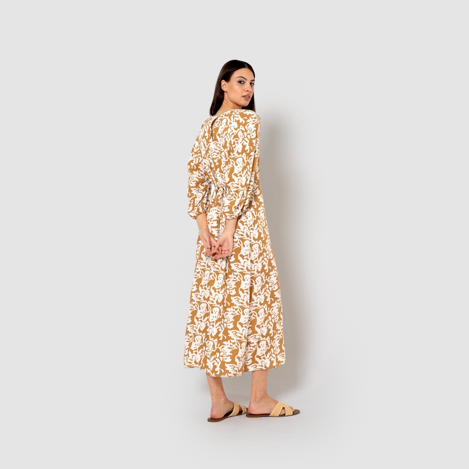 Vestido midi viscosa sari ocre