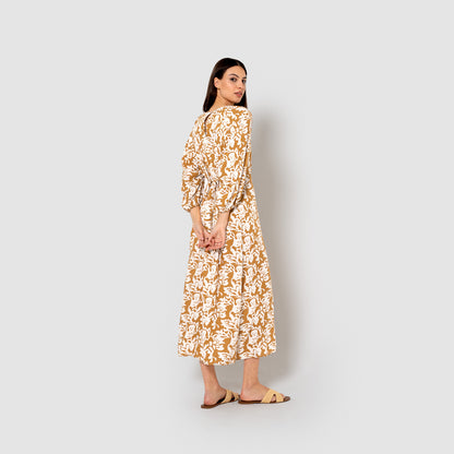 Vestido midi viscosa sari ocre