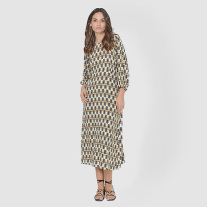 Vestido midi viscosa suede ocre