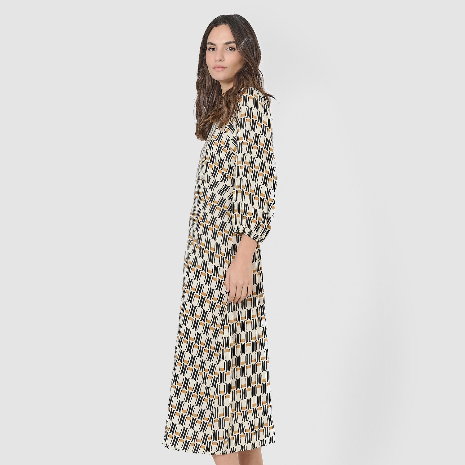 Vestido midi viscosa suede ocre