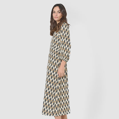 Vestido midi viscosa suede ocre