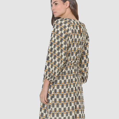 Vestido midi viscosa suede ocre