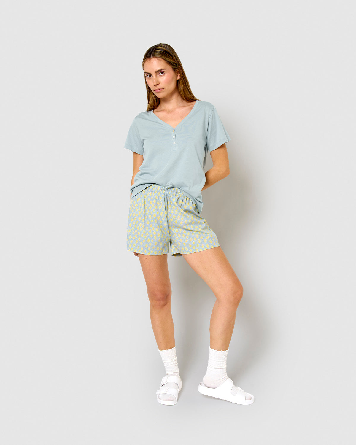 Pigiama corto Eladia in cotone blu