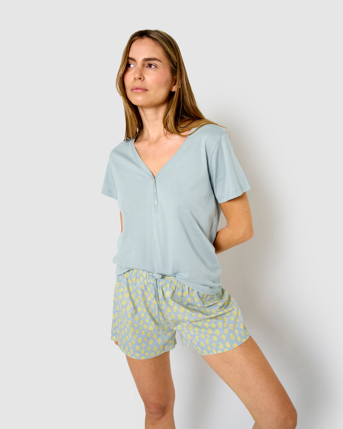 Pigiama corto Eladia in cotone blu
